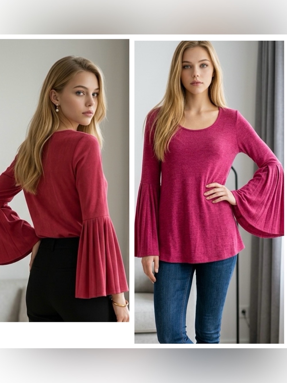 Vamp women’s Sz M Y2K fuchsia pink fitted  fan sleeve Whimsy  tunic top.